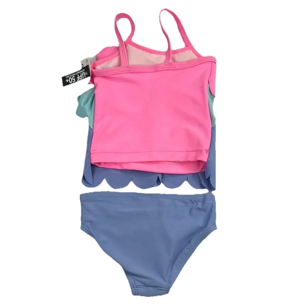 OshKosh B'gosh Baby Girls Pink & Blue Ruffled Bikini‎ Swimsuit Size 3 Months NWT